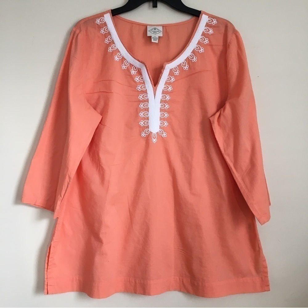 St. John's Bay light Orange cotton 3/4 long sleeve embroidered Blouse Tunic